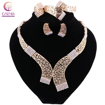 

CYNTHIA African Fashion Bridal Accessories Nigerian Wedding Jewelry Brand Dubai Gold-Color Simulated Pearl Jewelry Sets