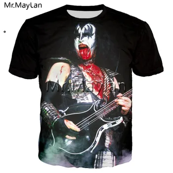 

Pop Gene Simmons Guitar T shirt 3D Print Kiss Band Rock Tshirt Men Women Ropa Casual Streetwear Hiphop O-neck Tee Shirt Clothes
