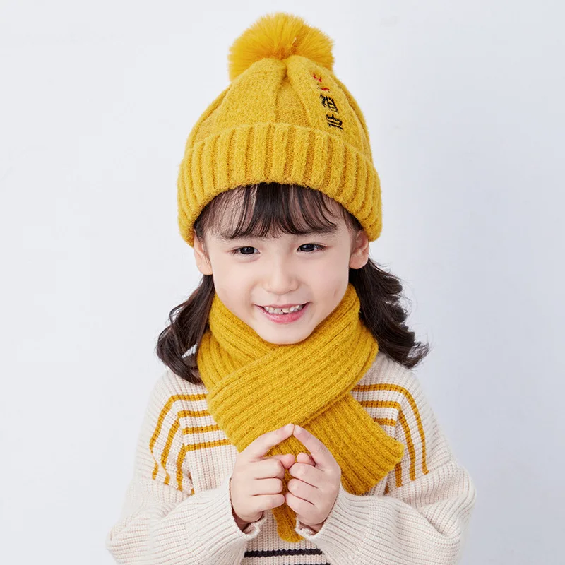 Doitbest/от 2 до 6 лет; Детские шапочки; комплекты из 2 предметов с китайским персонажем Феи; зимняя шапка для мальчиков и девочек; комплект с шарфом - Цвет: Цвет: желтый
