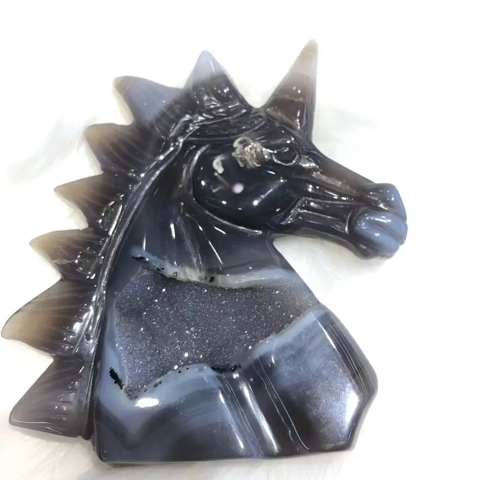 

Высота каблука 10 см натуральный друзовый Агат Geode единорог украшение с резным орнаментом Оригинальные подарки народное искусство ремесла камни для рейки с украшением в виде кристаллов Скульптура для продажи