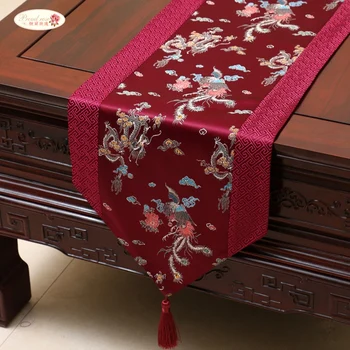 

Proud Rose Chinese style Satin Table Runner Table Cloth Home Decor Table Flag with Tassel Creative Table Cover