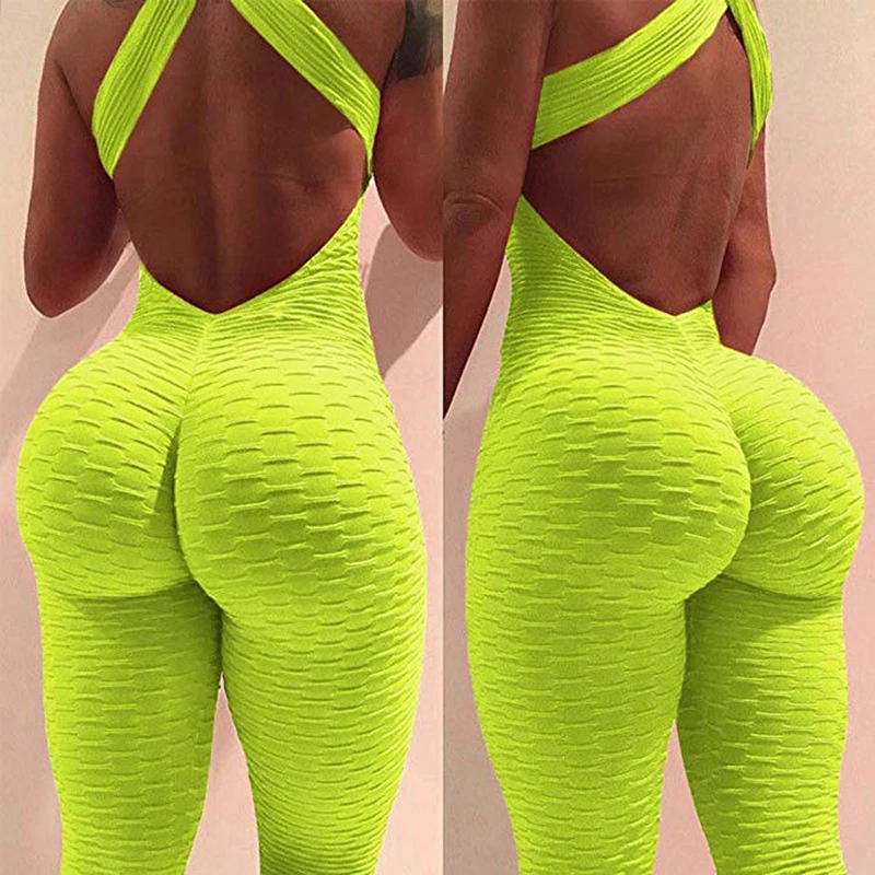 

2019 Sexy Women's Tracksuit Yoga Pants High Waist Gym Play suit Push up Slim Sport Backless Top Running Sportswear Soft Jumpsuit