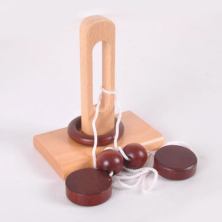 

Children's Classic Wooden Educational Toy Adult Intelligence Toy Ring Unlock Set Beech Single Slot Column Challenge Game