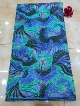 

High Quality French Tulle Lace With blue Sequins Yellow Lace Fabric Embroidered Nigerian African Lace Fabric Wowen FHD211