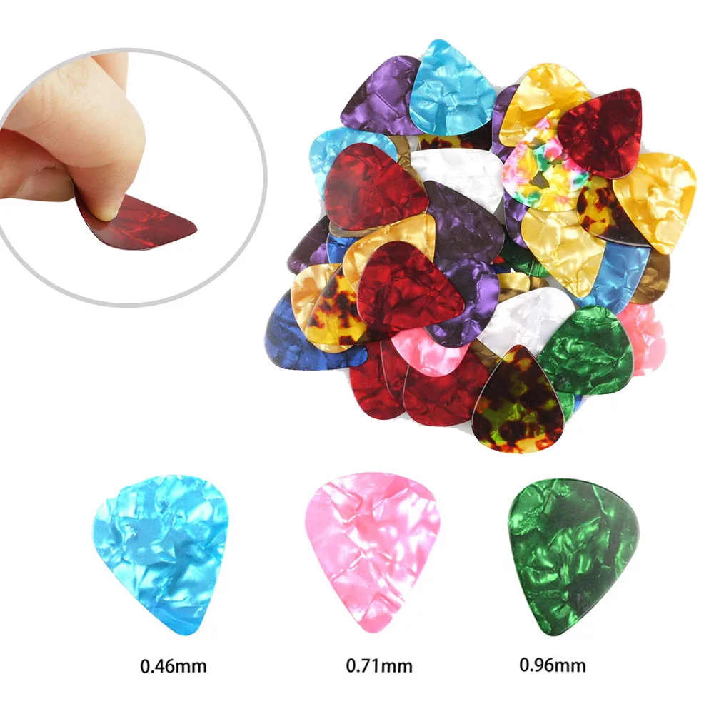 100pcs Acoustic Guitar Picks Celluloid Electric Smooth Pick Plectrum 0.46mm 0.72mm 0.96mm Thickness Guitar Accessories 100pcs pack alice smooth abs guitar picks standard plectra ap 100p multi thickness