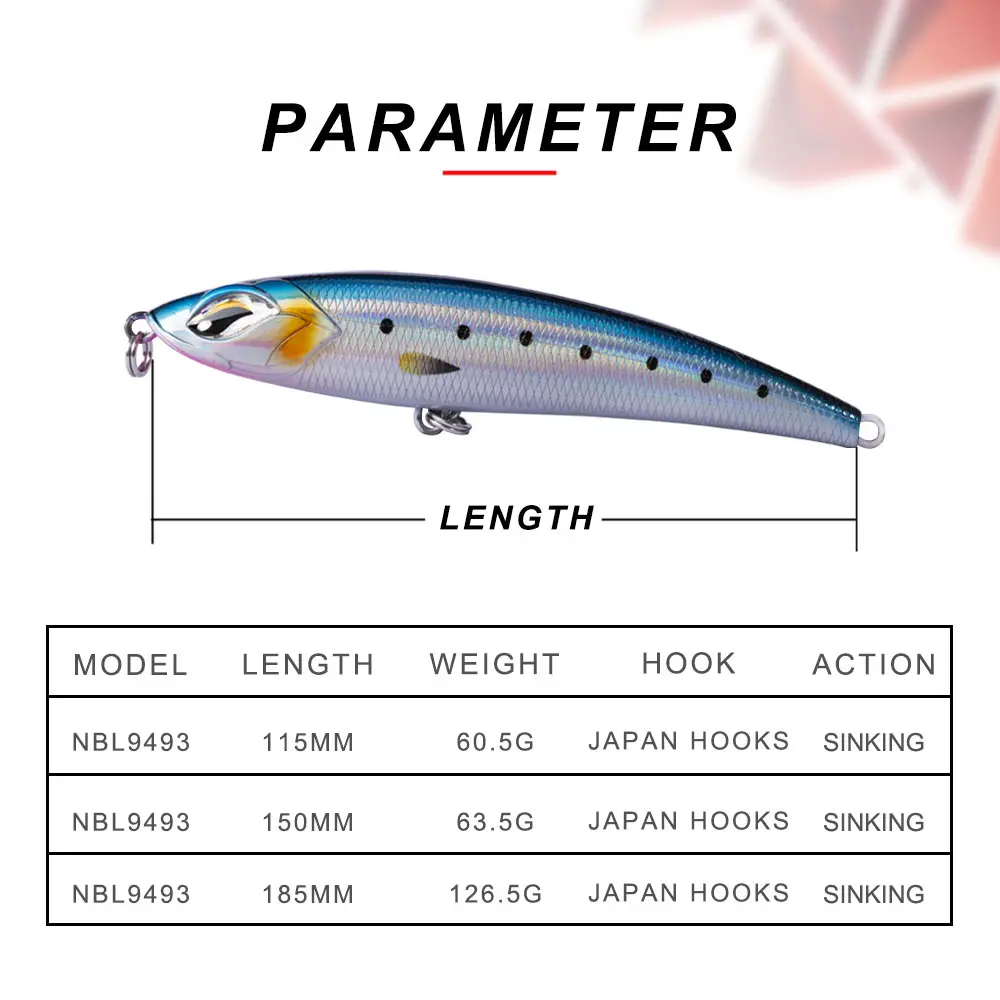 NOEBY приманка для морской рыбалки NBL9493 pelagus 115 мм/150 мм/185 мм приманка-карандаш VMC крюк-воблер для бас Isca искусственная