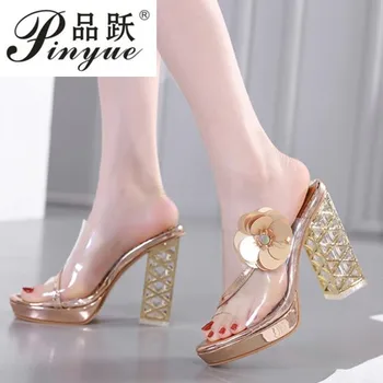 

Summer Women Designer High Heel Slides Open Toe Pu Leather High Platform Sandals Shoes Ladies Luxury Fashion Slippers Sandals