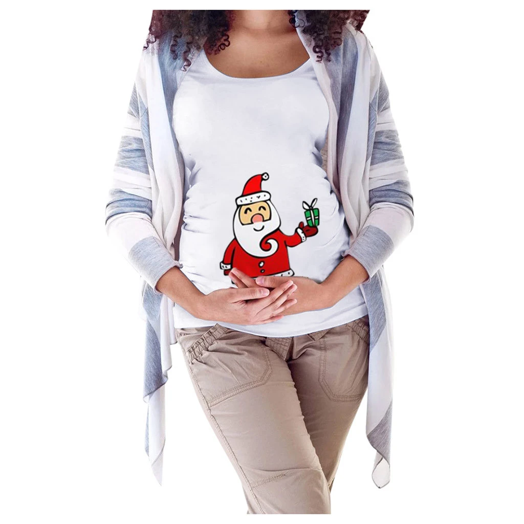 Ropa de maternidad para mujer embarazada, regalo de Papá Noel, camiseta de manga corta con de Navidad para padre, Camiseta holgada de última - AliExpress