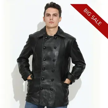 

2020 Black Men Double Breasted Smart Casual Leather Jacket Plus Size XXXXL Genuine Cowhide Russian Autumn Leather Coat