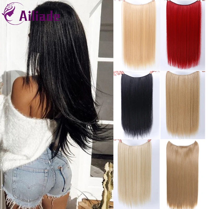 AILIADE высокое темпертурное волокно синтетические волосы 2" для женщин рыбий линии волосы для наращивания прямые/волнистые вьющиеся длинные парик аксессуары для волос