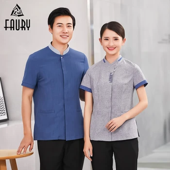 

2020 New Hotel Cleaning Short Sleeved Waiter Waitress Work Uniforms Housekeeping Food Service Women Traditional Waiter Jackets