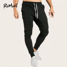 ROMWE с завязками на талии, с боковыми полосками, Мужские штаны, Осенние, для упражнений, средняя талия, черные спортивные штаны, спортивная одежда, джоггеры, длинные штаны