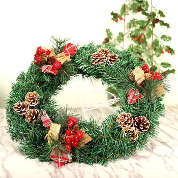 

Christmas Wreath Light String Lattice Cloth Cutting Pine Cone Garland Festival Party Home Garland Decor Hanging Wreath Ornament