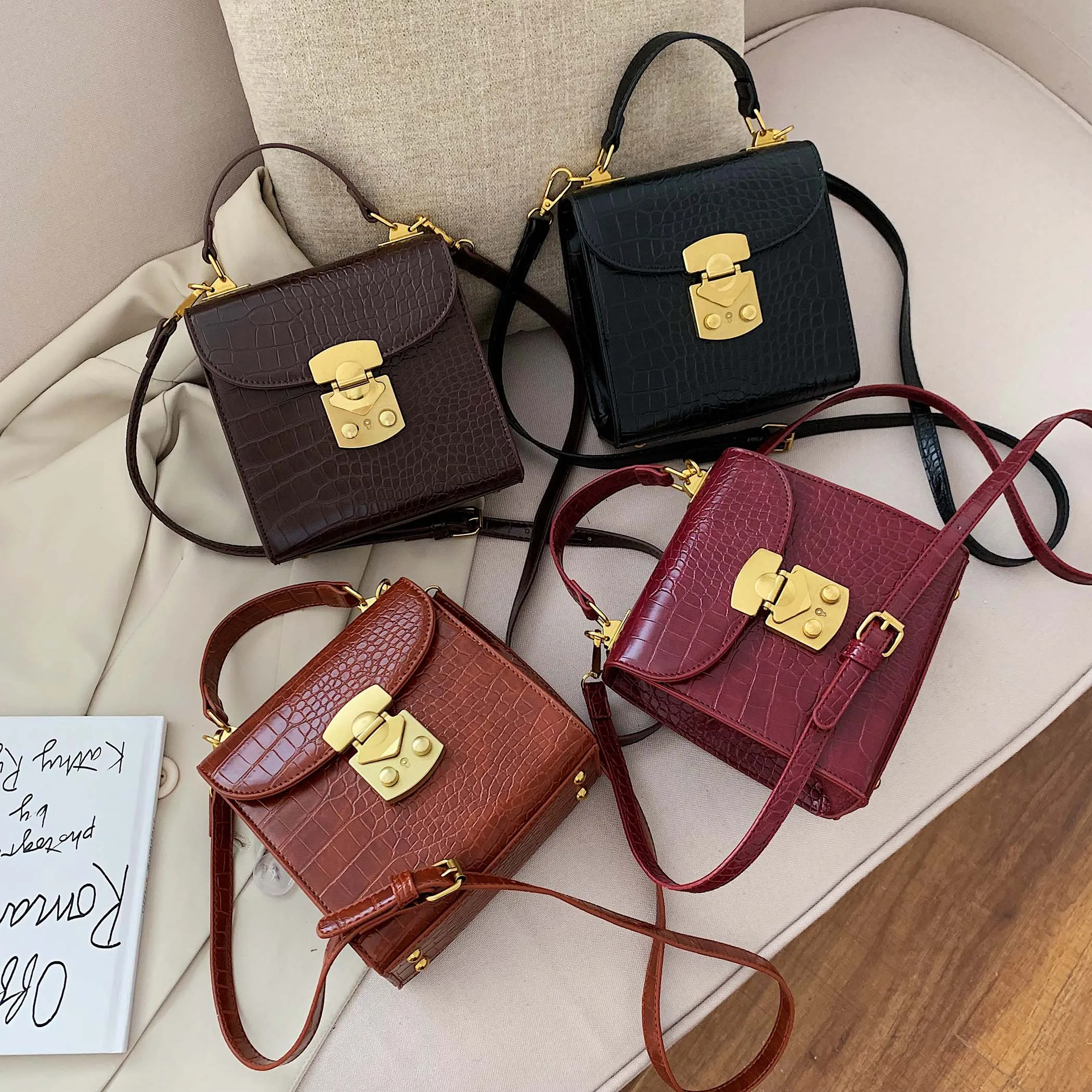  Mini Stone Pattern PU Leather Crossbody Bags For Women 2019 Lock Designer Shoulder Messenger Bag Fe - 4000201976302
