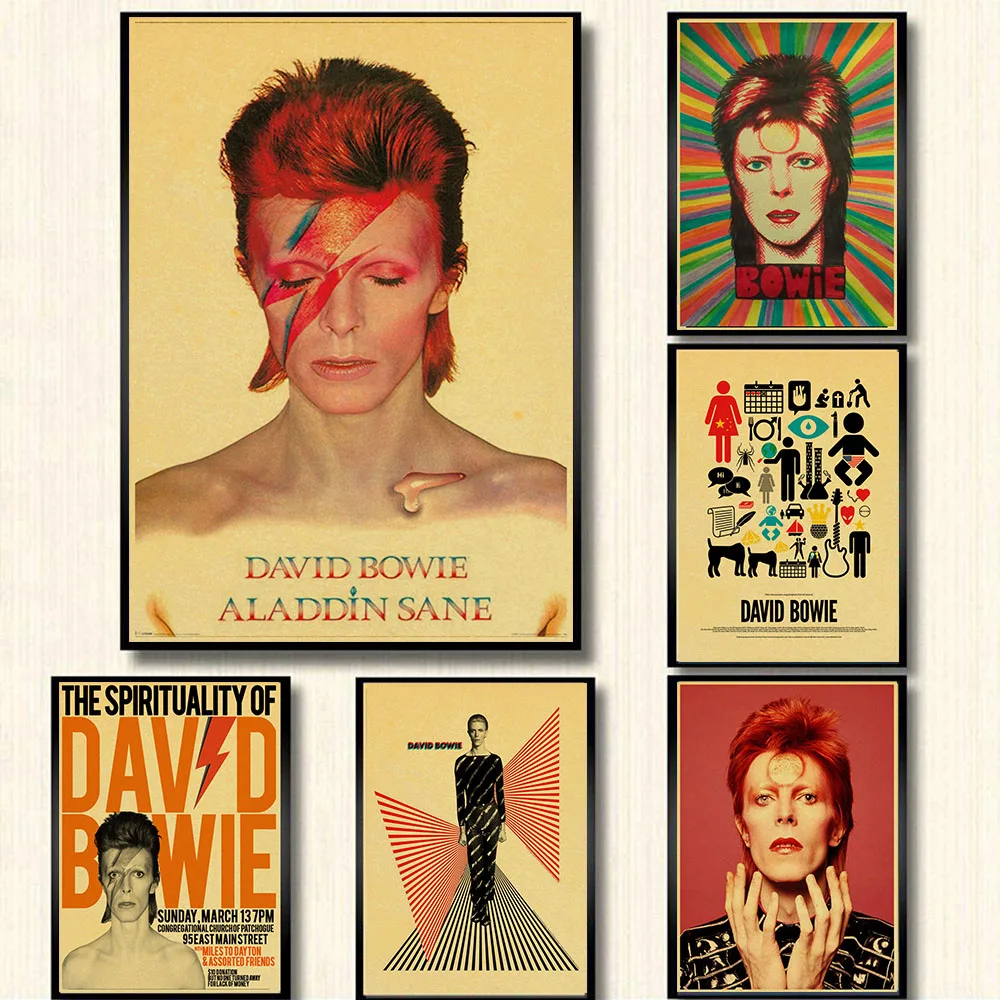 David Bowie-banda de música Retro nostálgica, póster de Papel Kraft para Bar, cafetería, sala de Estar, comedor, pinturas decorativas de pared
