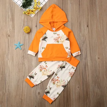 

Pudcoco Autumn Newborn Baby Boy Girl Clothes Long Sleeve Cartoon Flower Print Hooded Tops Long Pants 2Pcs Outfits Sweatshirts