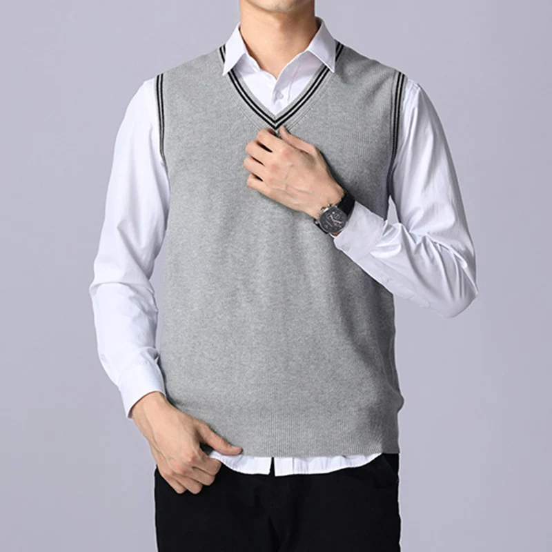 Корейский хлопковый мужской свитер, пуловер, мужской жилет с v-образным вырезом, свитер, мужские свитера без рукавов, жилет, топ, Осенний тонкий свитер, майка