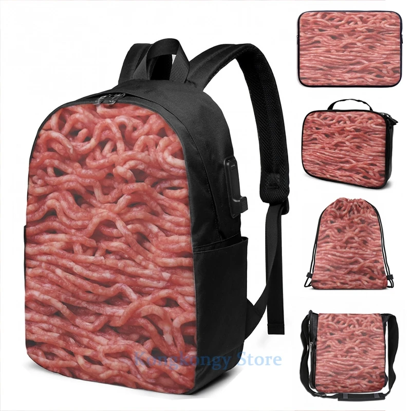 Funny Graphic print Minced meat USB Charge Backpack men School bags Women bag Travel laptop | Багаж и сумки