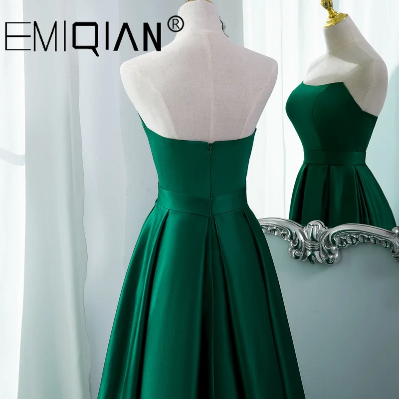 blue prom dresses Simple Women Formal Dress , Strapless Prom Dresses with Pockets Side Slit Green Satin Long Evening Party Gowns purple prom dress