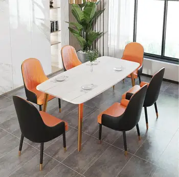 

Marble dining table household small family dining table chair combination simple modern rectangular net red table