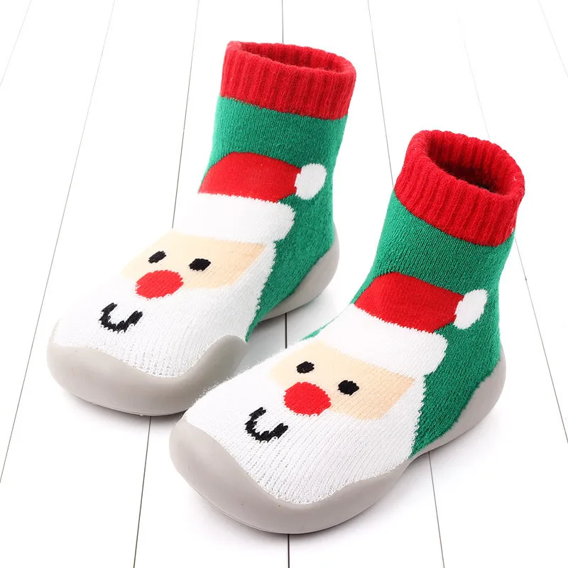 Рождественская Детская обувь для новорожденных мальчиков и девочек; пинетки для малышей; удобная мягкая Нескользящая теплая детская обувь