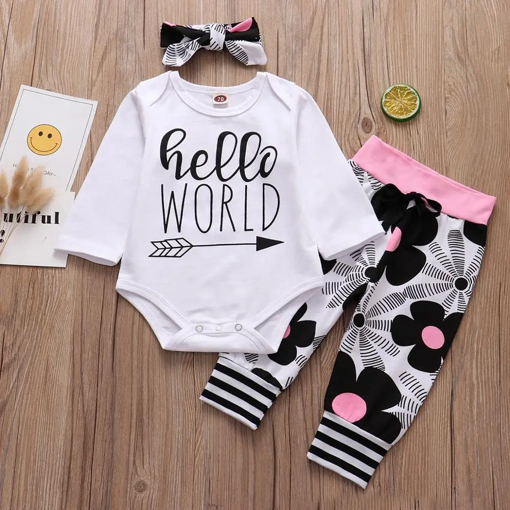 3 Pieces Sets Newborn Baby Girl Clothing Love Heart Pattern Bodysuits Pants Hat Newest Addition To The Family Baby Girls Outfit Clothing Sets Aliexpress
