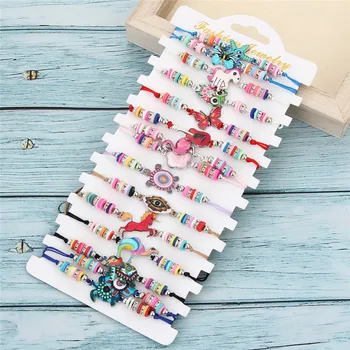 

14pcs/15pcs/set Color Turtle Owl Charms Bracelet Handmade Woven Rope Chain Cute Animal Bracelets Set For Women Girl Jewelry Gift
