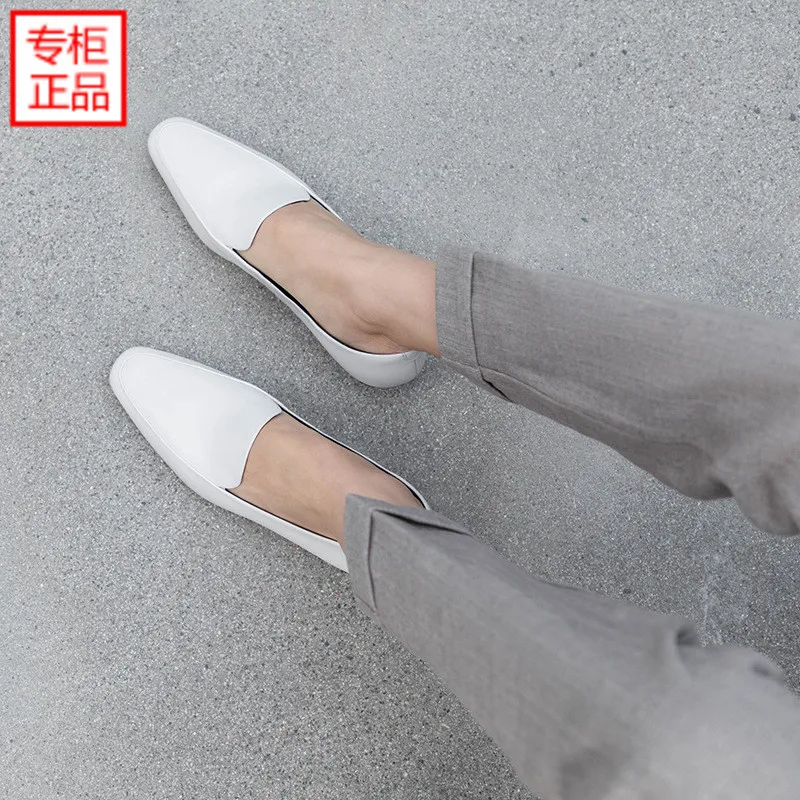 

2019 Spring New Style WOMEN'S Shoes Versatile Square Head British Style Solid Color Simple Unisex Low Heel Foot Covering Low Top