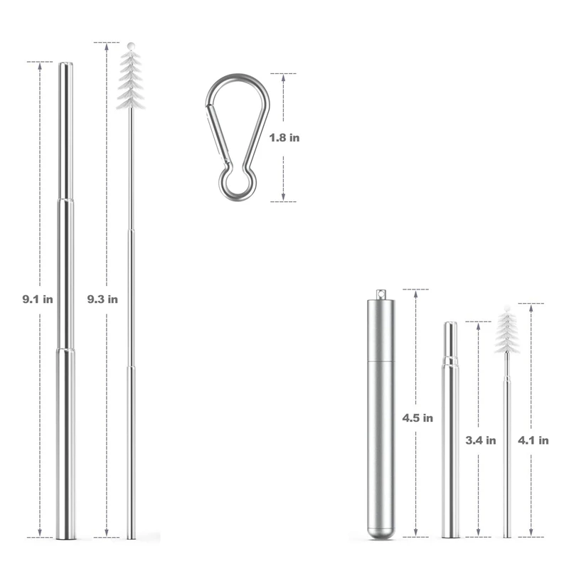 Телескопические многоразовые трубочки, портативный нержавеющей стали металла питьевой соломы складной многоразовые соломы с Алюминиевый Чехол, Cleanin
