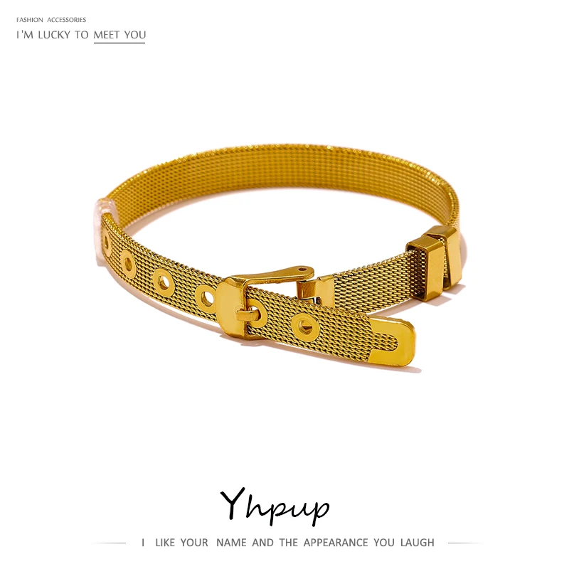 Yhpup Chic Bracciale Rigido In Acciaio Inossidabile Per Donna Occident Metal Texture Nuovo Design Bracciale 18 K Браслеты Женские Regalo 2021