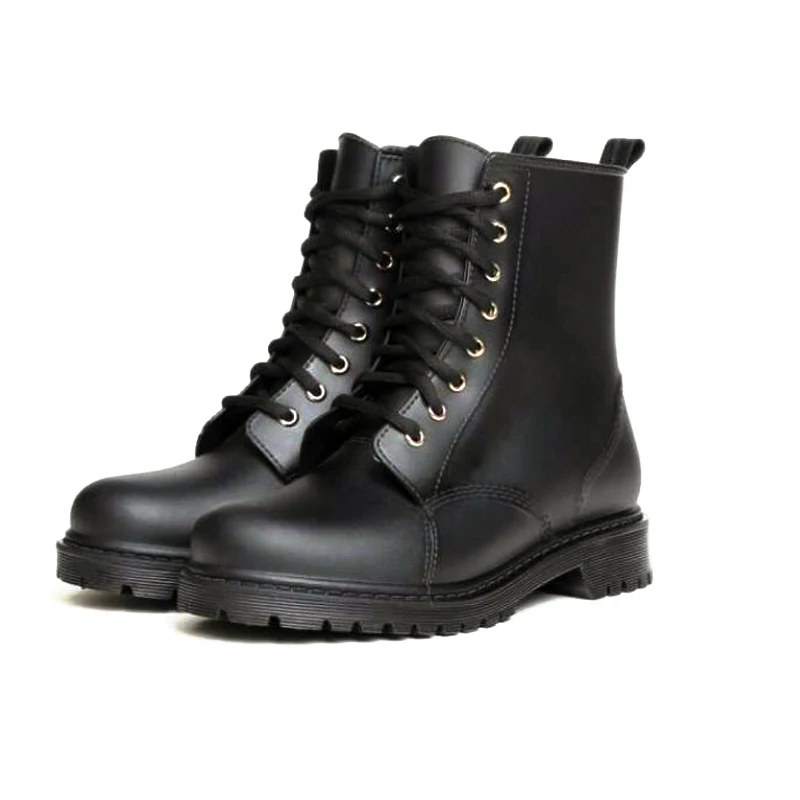 

2019 Rain Boots Waterproof Shoes Man Water Plastic cement Lace Up Martin Boots Sewing Solid Flat with Shoes Boots