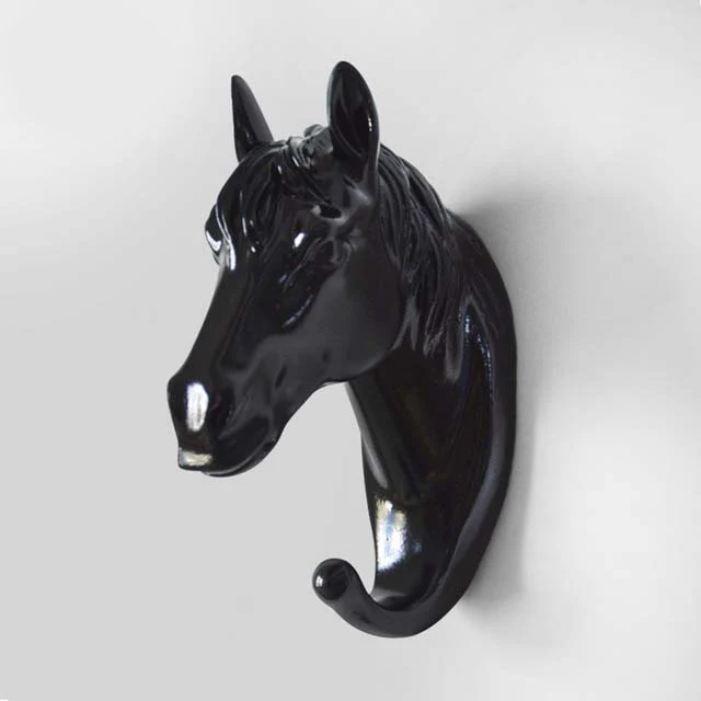 Black Horse Head Креативные 3D крючки для стены украшения животных двери крючки декоративные крючки для одежды полимерные крючки олень носорог слон жираф лошадь декорации - Цвет: Black Horse Head