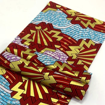 

African Print Wax Fabric Wrap Tissu Stretch Ankara Batik Nigerian Wrapper Golden Silver Cotton Material Patchwork For Party