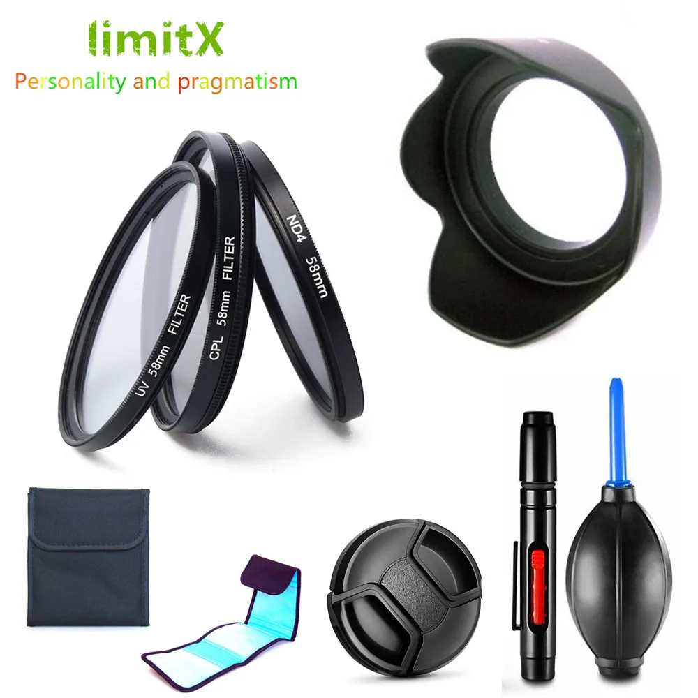 Filter Kit Uv Cpl Nd4 + Lens Hood + Lens Cap + Cleaning Pen For Nikon