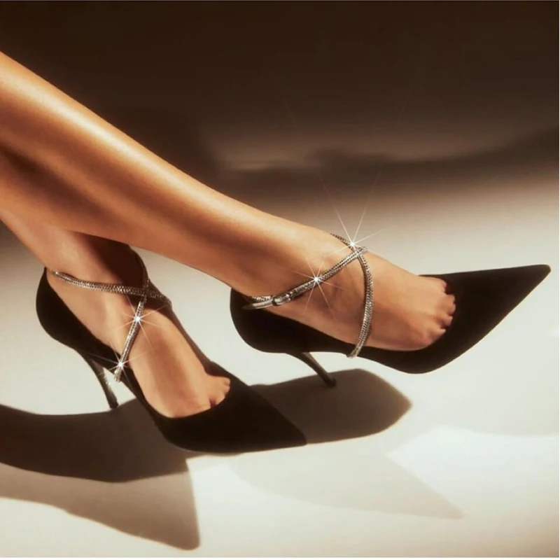 Женская обувь Пикантные женские туфли-лодочки с острым носком Стразы Chaussures Femme