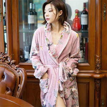 

bath robe Nightgown female winter flannel bathrobe couple flannel pajamas thickening paragraph spring and autumn winter models