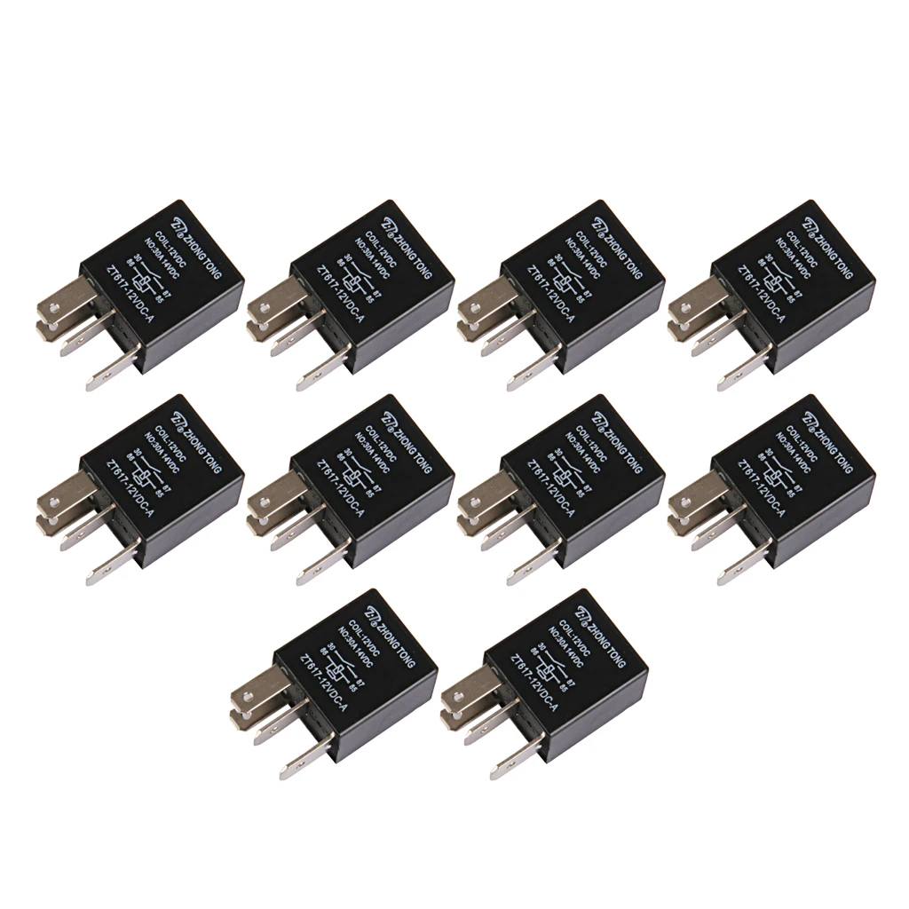 10Pcs 12V DC Automotive Relay SPST 30A 4 Pins Electromagnetic Power Relay Switches For Truck Boat Marine