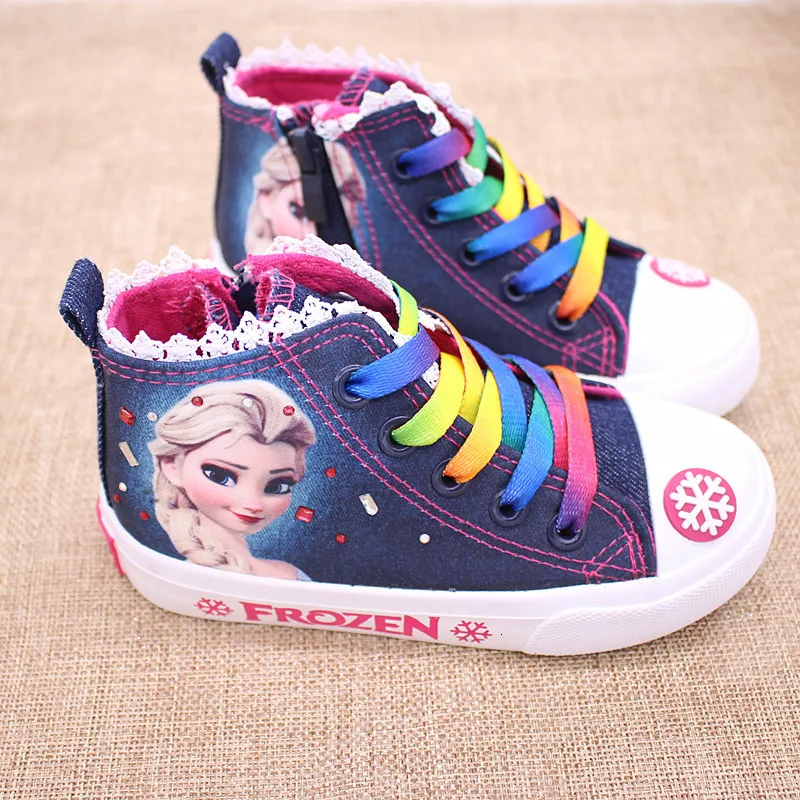 Детская парусиновая обувь для девочек; обувь принцессы Эльзы из мультфильма «Холодное сердце»; Детские кроссовки с низким вырезом; мягкая повседневная обувь с героями мультфильмов