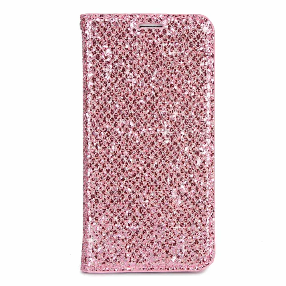 Для samsung S5 S6 S7 S8 S9 плюс J3 J5 J7 блестящий чехол с откидной крышкой с отделением для карт с кожаным чехлом для A5 A7 A8 плюс Note 8 9 чехлы - Цвет: Розовый