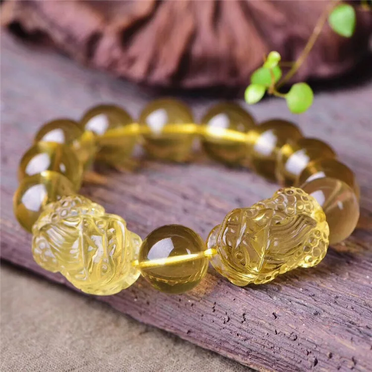 

Natural Yellow Crystal Pixiu Bracelets Men And Women Treasure Safeness Single Loop Bracelets Entirely Handmade Carving