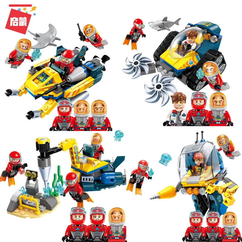 

QMAN Deep Sea underwater Adventure Submarine Building Blocks Creator Diving Spar shark Ship Boat model Toys for children gift