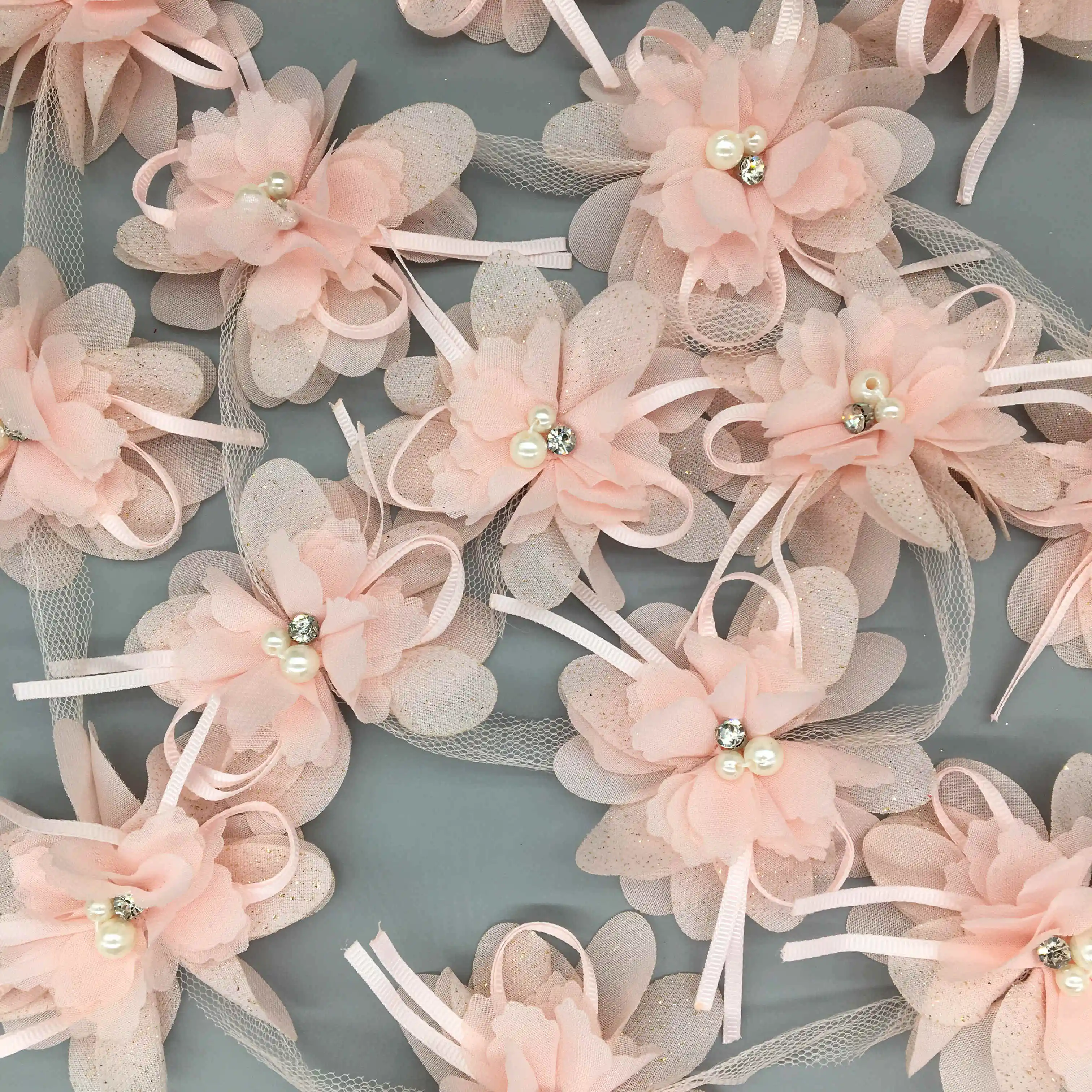3D Flower Blush Pink Applique with Pearls