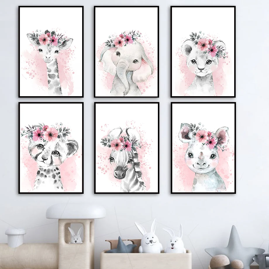 Nordic Posters And Prints Leopard Zebra Elephant Lion Giraffe Nursery Wall Art Canvas Painting Picture Baby Girl Room Decor | Дом и сад