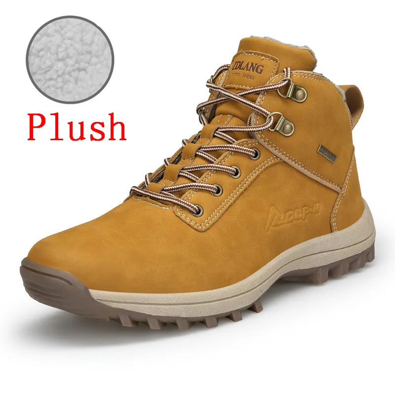 MIXIDELAI Brand New Fashion Pu Leather Men Boots Comfortable Men Shoes Ankle Boots Short Plush Winter Warm Shoes Men Size 39~46 - Цвет: Light Brown plush