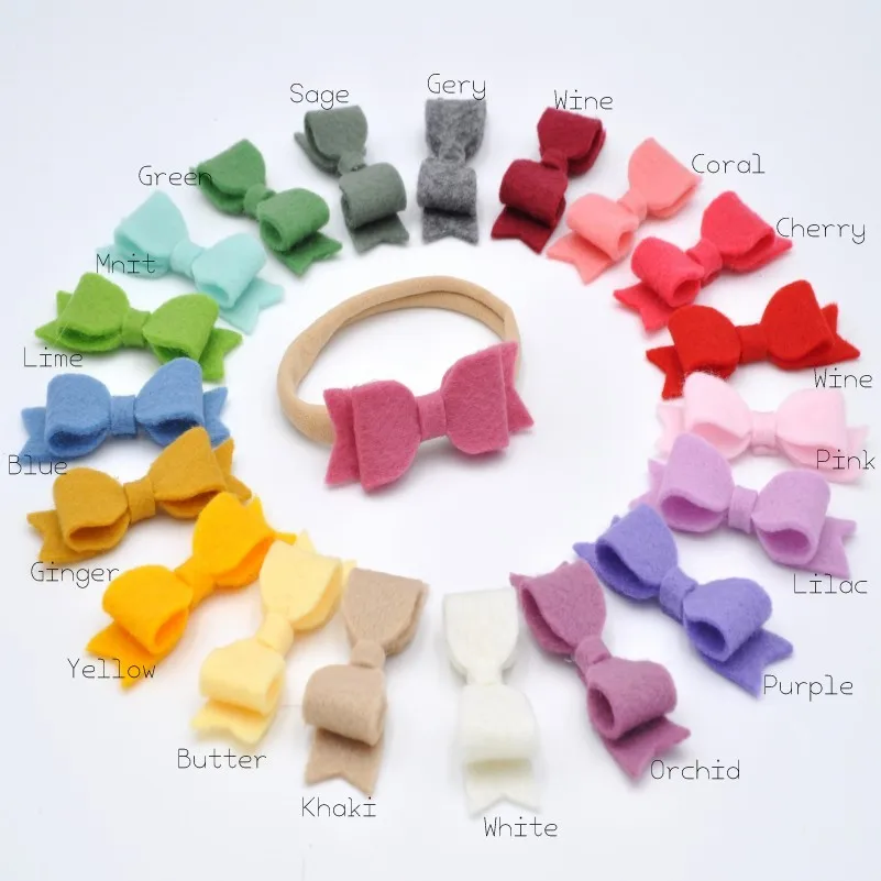 matching headband 200 шт./лот мини Войлок повязка на голову с бантом и бантом ручной работы зажимы Мягкий Нейлоновый Ворс Смарт Браслет для младенцев аксессуары для волос новорожденного - Цвет: matching headband