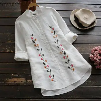 

ZANZEA Spring Women Embroidery Blouse Vintage Long Sleeve Buttons Blusas Female Loose Cotton Shirt Chemise Tunic Tops Casual 7