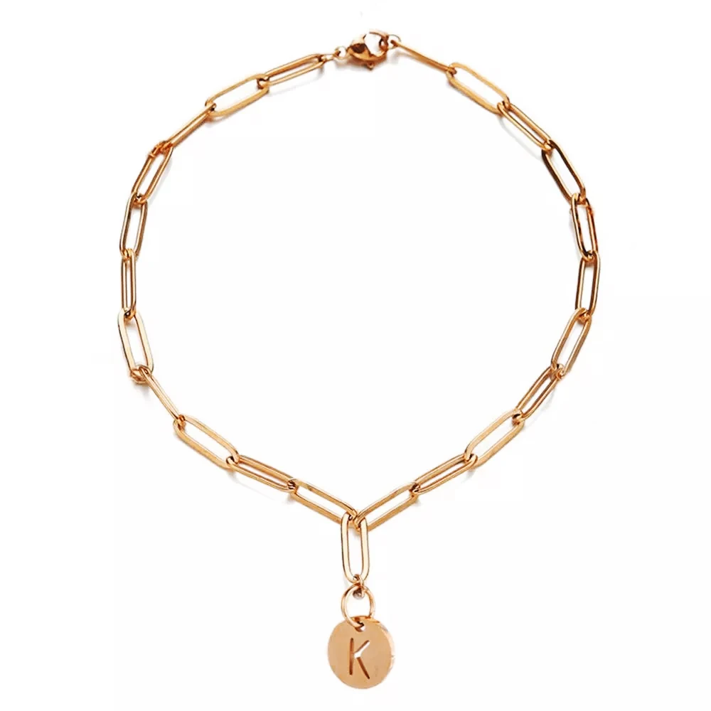 Bracelet Jewelry MinaMaMa Stainless Steel Square Chain Initial Letter Charm Bracelet For Women Men Coin 26 Alphabet Bracelet