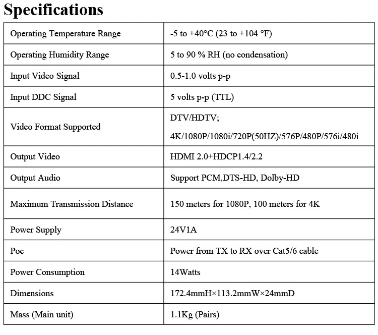 LINK-MI LM-EX55 HDBaseT HDMI удлинитель передачи до 150m под 1080 p, 100m под 4K