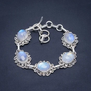 

Natural Rainbow Moonstone Handmade Unique 925 Sterling Silver Bracelet 6-7" B4221
