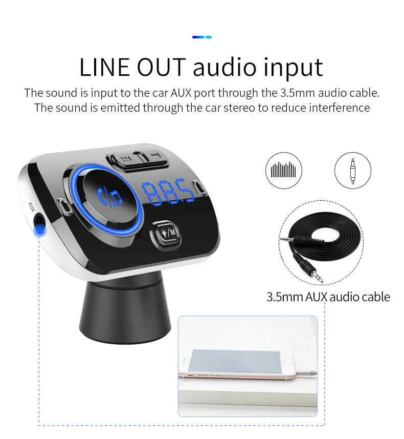 FM передатчик автомобильный комплект громкой связи беспроводной Bluetooth MP3 плеер двойной USB QC3.0 быстрое зарядное устройство громкой связи красочные атмосферные огни